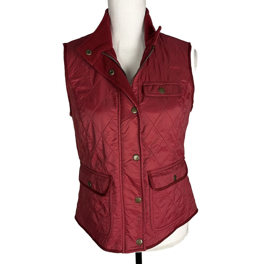 Talbots Vest Jacket Womens Size S Red Quilted Lightweight Fleece Lined